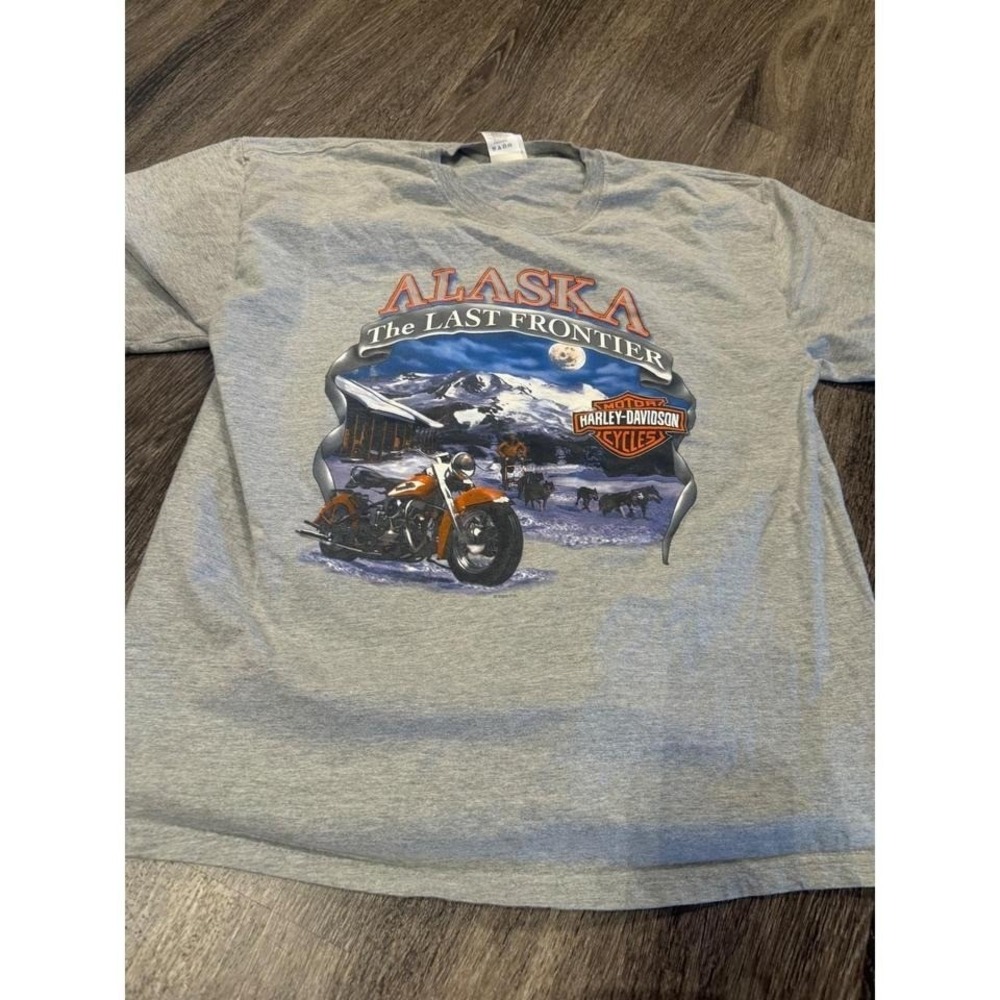 Vintage 2004 Harley Davidson Alaska The Last Frontier T-Shirt Gray XL Anchorage